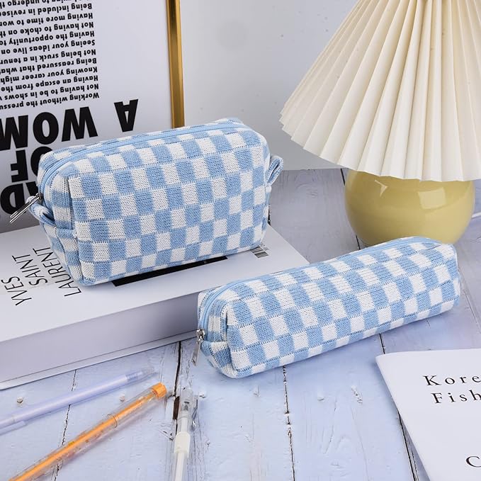 SOIDRAM Checkered Cosmetic Bag and Makeup Brush Storage Bag - Large Capacity Travel Toiletry Organizer