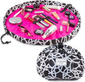 Lay-n-Go Cosmo Layflat Drawstring Cosmetic & Makeup Bag Organizer w/Zipper Pocket, Brush Loops & More, Cinch to Close, Lay Flat to Use, Durable, Machine Wash, Travel Toiletry Bag (20", Black/White)