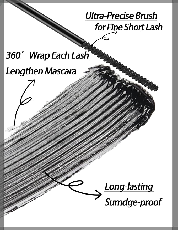 Black Mascara for Fine Short Lash & Older Women & Mulit-layered Lashes, Ultimate Length Volumizing Lower Bottom Lashes Mascara, Ultra-Precise Slim Adjustable Brush to Any Angle, Smudge-proof