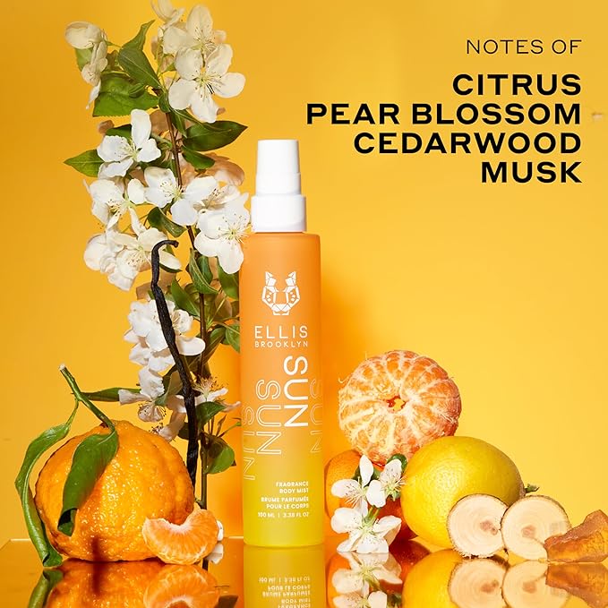 Ellis Brooklyn SUN Hair And Body Fragrance Mist - Rich Floral Perfume with Italian Mandarin, Orange Flower Water, & Cedarwood, Vegan Perfume Mist, Made In The USA, 100ml 3.38 Fl Oz