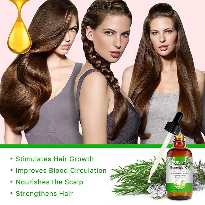 Rosemary Oil for Hair Growth, 4Fl Oz Pure Rosemary Essential Oils Repair Dry Damaged Hair, Nourishing Scalp, for Skin Care and Aromatherapy