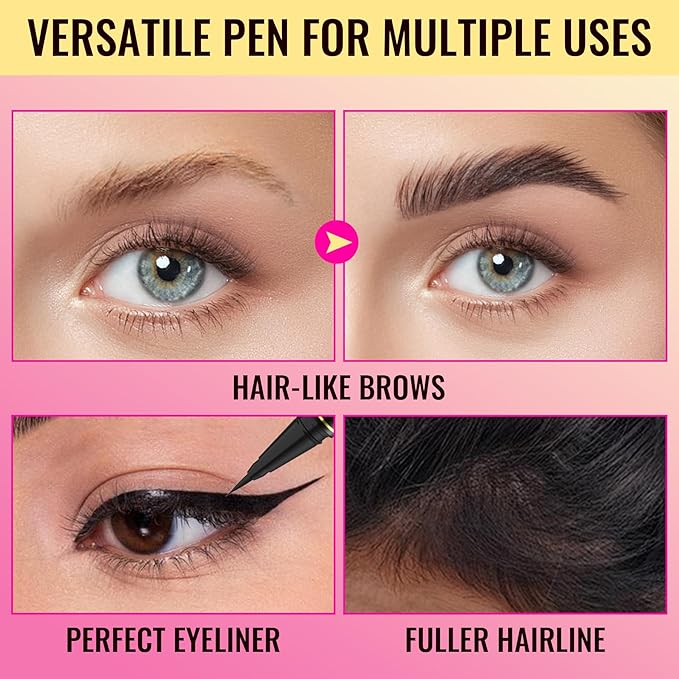 Vevivia Eyebrow Pen - Eyebrow Gel Clear, Dual-Ended Eye Brow Pencils for Women with 4-Fork-Tip and Precise Brush-Tip for Natural Hair-Like Strokes, Last All Day Eyebrow Pencil, Black