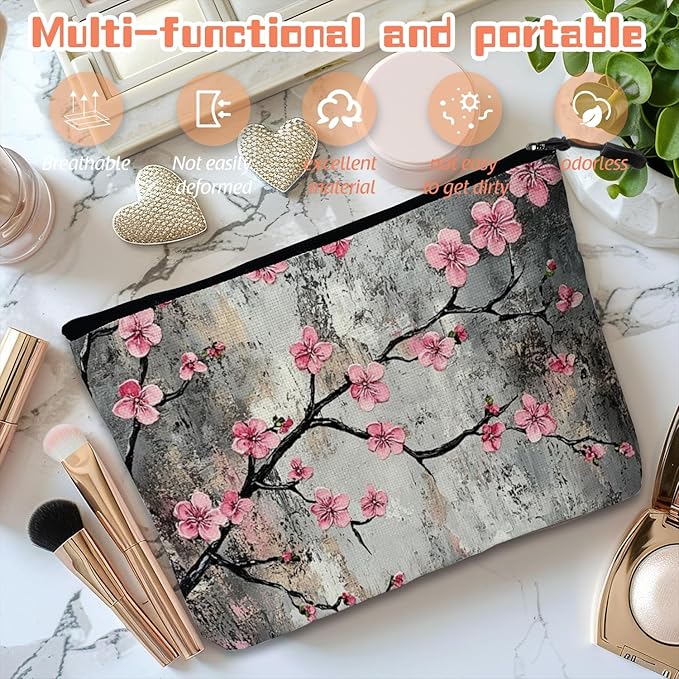 Cosmetic Bags Travel Makeup Toilet Case Waterproof Pouch for Women Girls 6.7X9.45inches - Beautiful Grey - Backdrop Flowers