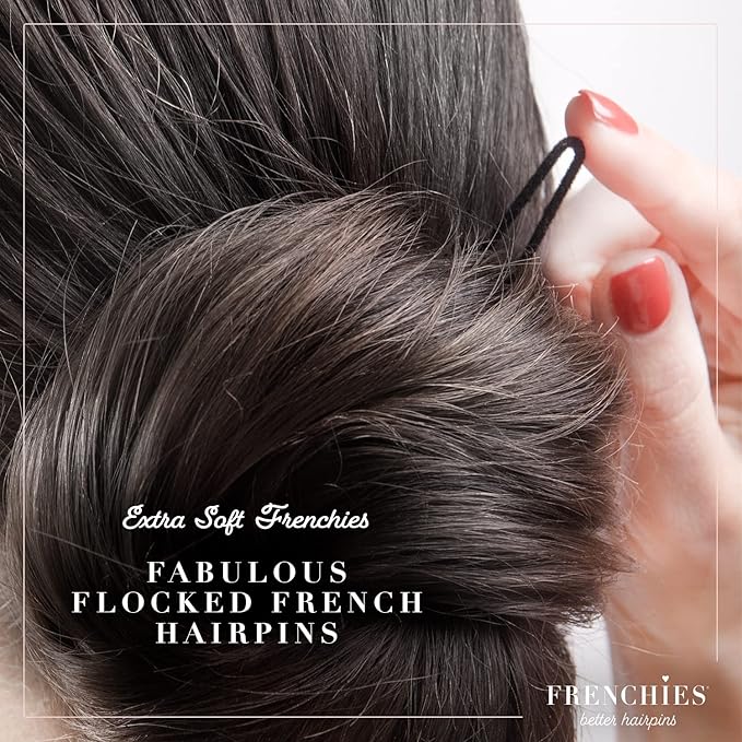Frenchies French Twist Hair Pin, Ultra Flocked Extra Soft French Hair Pins for Women, Wedding, Updo Extensions, or Wig, 20 Count, Black