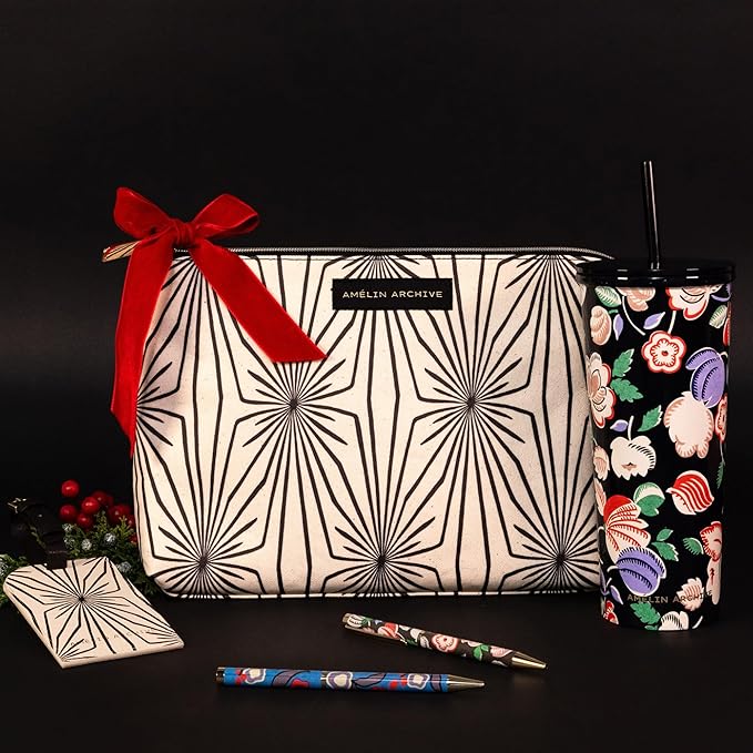 Large Canvas Zipper Pouch, Vintage Inspired Pencil Case for Adults, Travel Toiletry Bag, Pouch Bag for Supplies, Makeup or Toiletries (Composition)