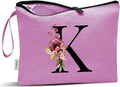 Vavabox A-Z Personalized Makeup Bag, Birthday Gifts for Women Mom, Gifts for Best Friend, Bride Bridesmaid Cosmetic bag (K, Purple)