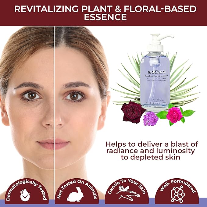 BIOCHEM Black Rose Activating Essence - 4.06 fl. oz / 120 ml, Hydrating & Anti-Aging Facial Essence with Luxurious Formula for Skin Radiance, Serum-Like Tesxture, Firm & Resilient Skin