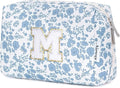 Narwey Birthday Gifts for Teen Girls Kids Women Personalized Initial Floral Makeup Bag Cute Cosmetic Trendy Stuff 6 8 10 11 12 13 14 16 18 Years Old Travel Toiletry Bag (Little Blue Flower M)