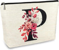 Initial A-Z Personalized Floral Makeup Bag, Monogrammed Birthday Gifts for Women Mom, Mothers Day Christmas Gift Ideas for Best Friend, Bride Bridesmaid, Her, Grandma, Small Travel Cosmetic Bag (P)