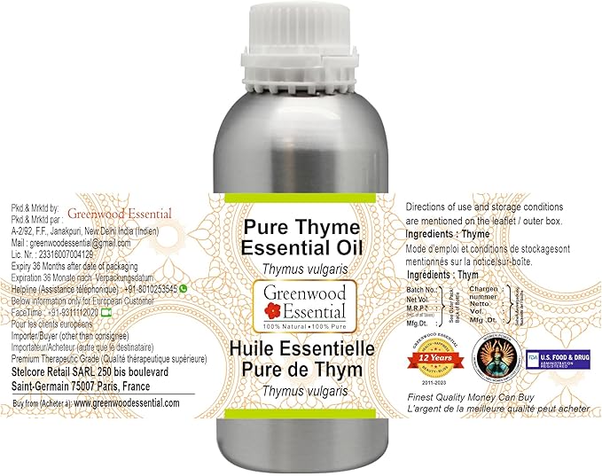Greenwood Essential Thyme Essential Oil (Thymus vulgaris) Steam Distilled 630ml (21.3 oz)
