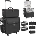 Relavel Rolling Makeup Train Case with Large Makeup Case, Hairstylist Traveling Bags with 5 Small Clear Bags, Cosmetology Case on Wheels, Hair Tools and Cosmetics Storage Organizer Trolley Suitcase