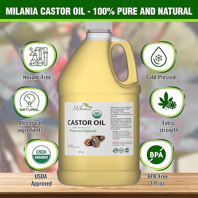 Premium Organic Castor Oil - (64 fl. oz.) 100% Pure and Hexane-Free Cold-Pressed Beauty & Skincare Serum - Eyelash & Eyebrow Hair Growth Enhancer