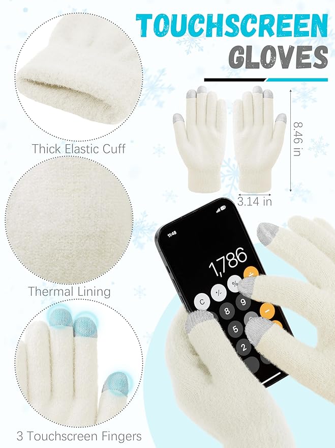 Winter Beanie Hat Scarf Gloves, Warm Fleece Knit Hat Long Scarf Neck Warmer Touch Screen Winter Gloves Set Gifts for Women