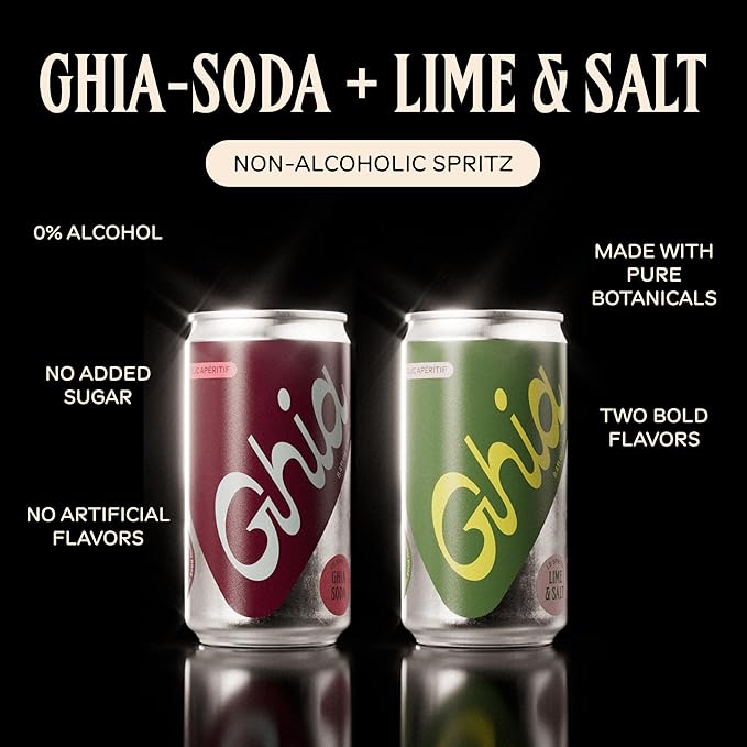 Ghia Non-Alcoholic Le Spritz | Lime + Salt & Ghia Soda Combo 8-Pack | Canned Mocktail & Cocktail Mixer, Zero Proof Sparkling Apéritif with Soothing Herbal Extracts | No Sugar, Caffeine-Free
