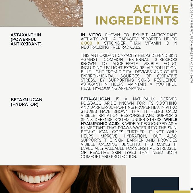 The New Skin Care by PowerV | Plant Stem Cells | Astaxanthin + Beta-Glucan Anti-Aging Barrier Serum with Ceramides and Squalane, Fragrance-Free, Hydrating, for Sensitive & All Skin Types 30 ML