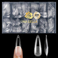 UNA GELLA Long Stiletto Gel Nail Tips, 600Pcs Pre Etched Long Stiletto Almond Nail Tips Clear Fake Nails Press on Nails No C Curve for DIY Christmas Art Salon at Home 12 Sizes
