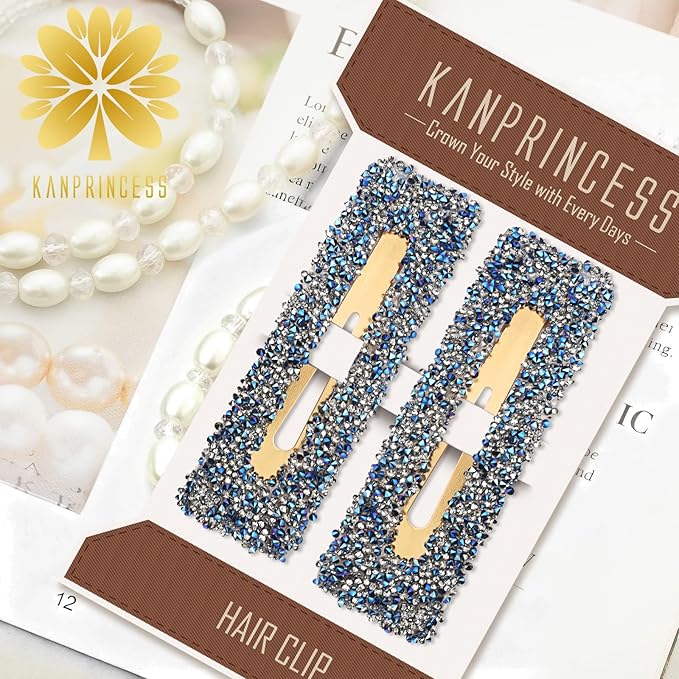 Rhinestone and Crystal Hair Clips 2-Pack, Sparkly Barrettes & Elegant Bling Accessories for Women & Girls(Set13)