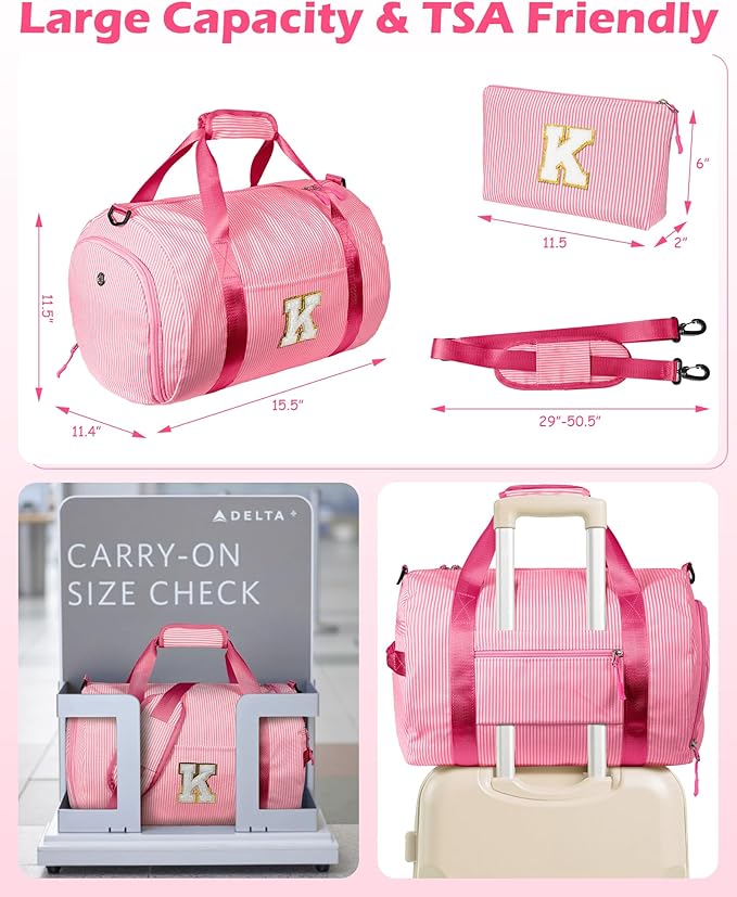 Gift for Teenager, Girls Travel Duffle Bag, Kids Initial Overnight Bags with Shoe Compartment, Personalized Weekend Bag with Makeup Pouch, 8 Year Old Girl Birthday Gifts (Letter A)