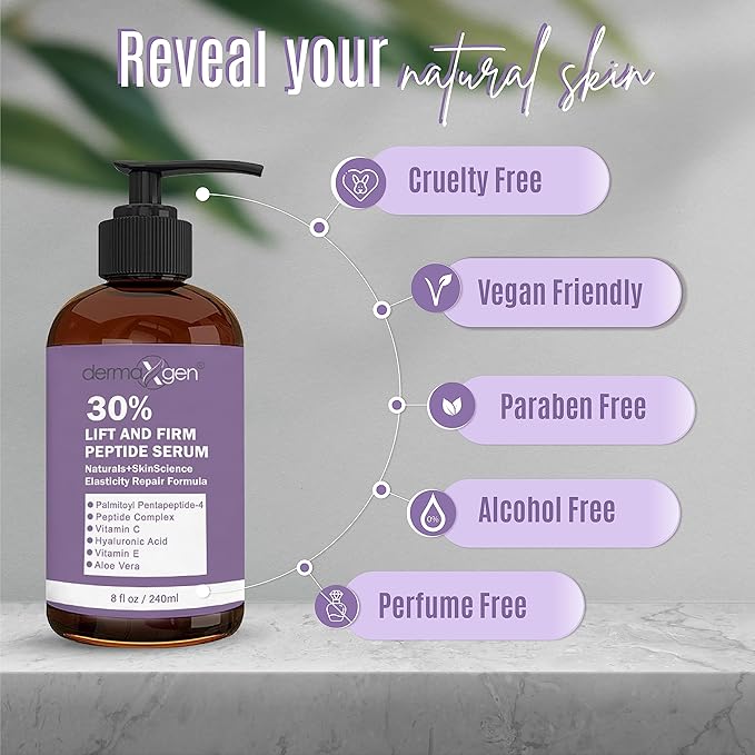 Lift & Firm 30% Peptide Serum for Face – Anti-Aging Serum with Vitamin C, E, Matrixyl 3000, Aloe Vera & Hyaluronic Acid – Multi-Peptide Formula to Lift, Firm & Rejuvenate Skin (8 fl oz)