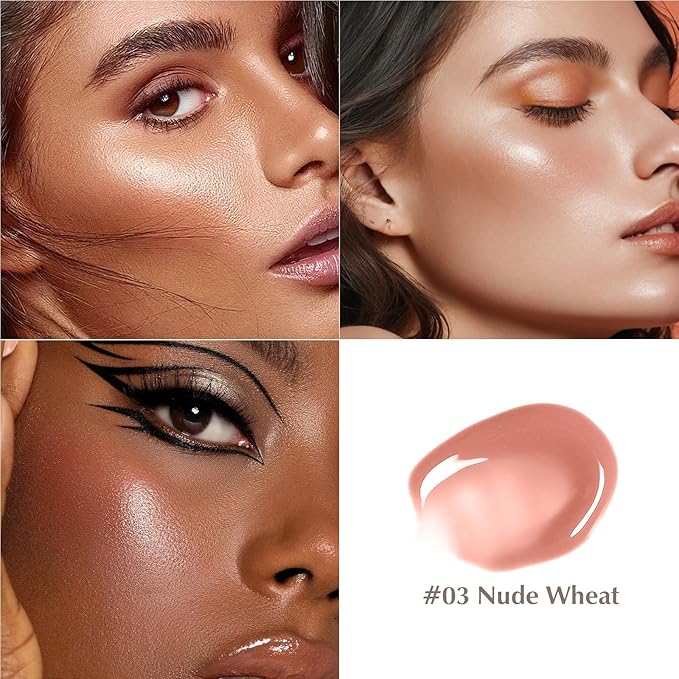 Nude Wheat Blush Stick, Glowing Cream Blush Makeup Multi-Use for Cheeks Lips Body, Hydrating Natural Lightweight Iluminadores De Maquillaje Buildable Watercolor Face Balm Highlighter Stick