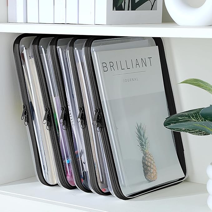 Sanwuta 6 Pcs Clear Hard Zipper Case Hard Plastic Zipper Pouches Makeup Bag Pencil Pouches Transparent Cases for Snacks Plastic Storage Organizer Box for Travel(Black,12.6 x 9 x 2 Inch)