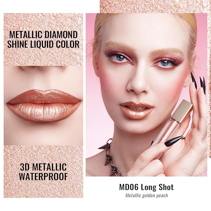 Oulac Metallic Shine Liquid Lipstick Set for Women, Dual Use for Lips & Eyeshadow, Long Lasting Lip Gloss, Metallic Matte High Impact Lip Color No Transfer Vegan Formula, 4.5ml, MD03+05+06