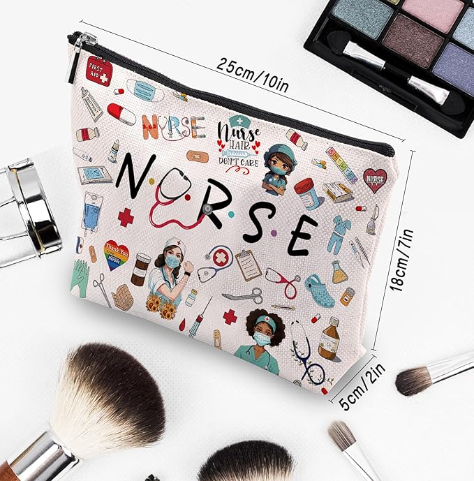 Nurse Makeup Bag - Cool Nursing Gift for Women, Graduation, Emergency Room ICU - Zipper Cosmetic Bag for Appreciation