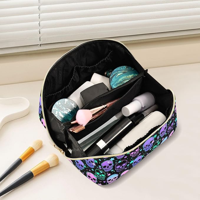 Makeup Organizer Bag, Stars Purple Skulls Travel Makeup Bags Makeup Vanity Case Large Capacity Rhombus Cosmetic Toiletry Bag for Girl Women Ladies