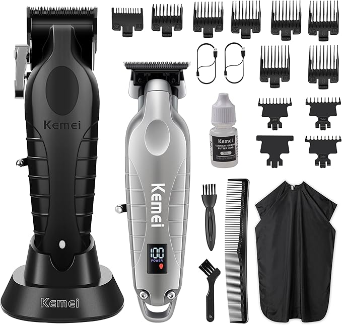 KEMEI Hair Clippers for Men, Professional Clipper and Trimmers Set, Cordless Zero Gap Trimmer for Men with LED Display, 11 Guide Combs