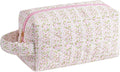 Makeup Bag Travel Cosmetic Bag for Women, Zipper Make Up Pouch, Floral Flowers Toiletry Organizer Makeup with Handle, Cosmetic Travel Cloth Bag (Pink Floral)
