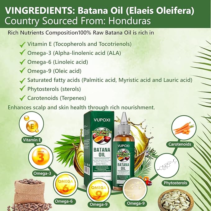 Batana Oil for Hair Growth: 5-in-1 Liquid Hair Oil Blend with Rosemary, Tea Tree, Castor, Pumpkin Seed - 180mL (6.3 fl.oz)