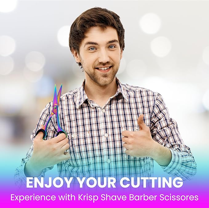 Professional Hair Cutting Scissors - Krisp Beauty Barber Scissors Stainless Steel 7” Salon Hair Scissors Razor Edge Sharp Blades Shears for Men Beard Mustache Women Kids Pets Haircut All Purpose Shear