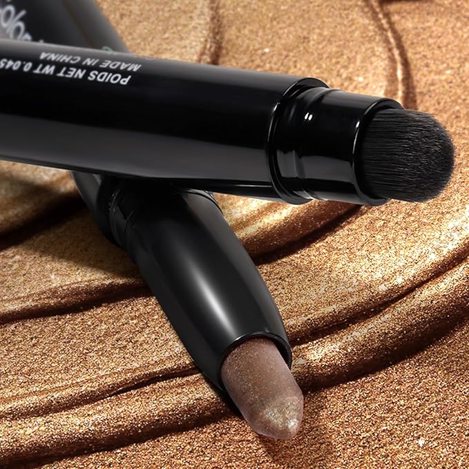 Cream Waterproof Hypoallergenic Eyeshadow Stick, long wear Metallic Glitter Matte Eye Shadow Pencil With Makeup Brush, Eye Brightener, 56 Bronze Metallic