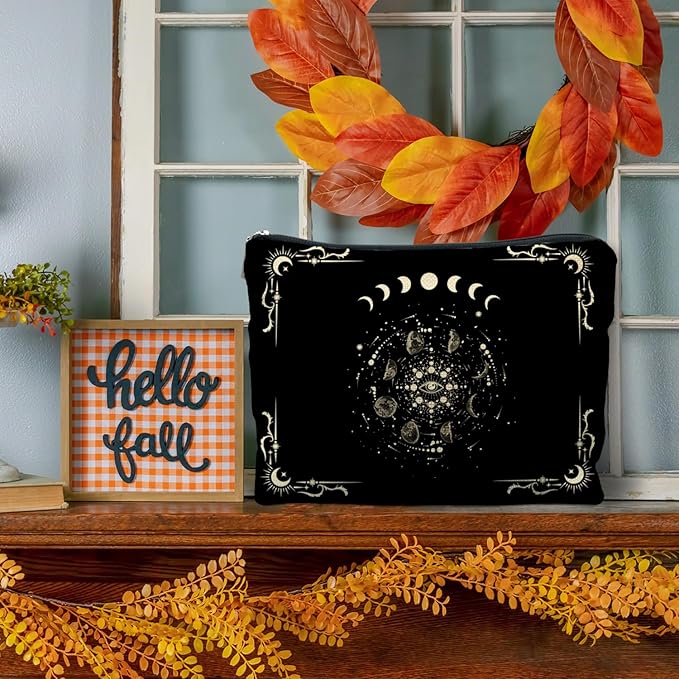 Boho Celestial Moon Phase Makeup Bag - Witchy, Halloweencosmetic Bag