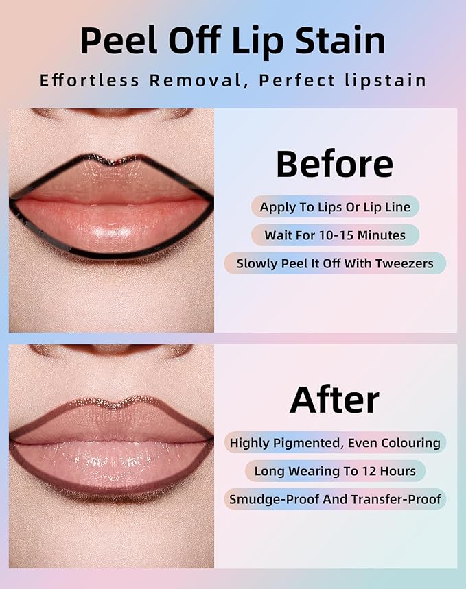 KIMUSE Long-Lasting Lip Stain Peel Off Mask, 12H Smudge-Proof Transfer-Resistant Lip Tint, Vegan & Non-Drying Formula for Bold Matte Finish, Easy Peel Application