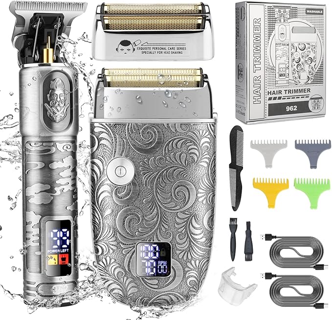 RESUXI Hair Clippers for Men & Electric Razor Shavers Set,Cordless Hair/Beard Trimmers Grooming Kit,Hair Liners Clippers for Hair Cutting Barbers Supplies,LCD Display 2 Foil Head
