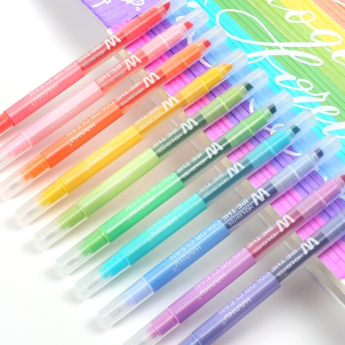 Erasable Highlighters, 10 Pastel Highlighters Assorted Colors, Dual Tip Cute Erasable Highlighter Pens No Bleed Through for Bullet Journaling, Bible Study, School Office Supplies