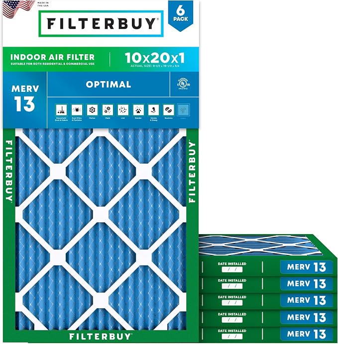 Filterbuy 10x20x1 Air Filter MERV 13 Optimal Smoke & Allergy Defense, by Filterbuy