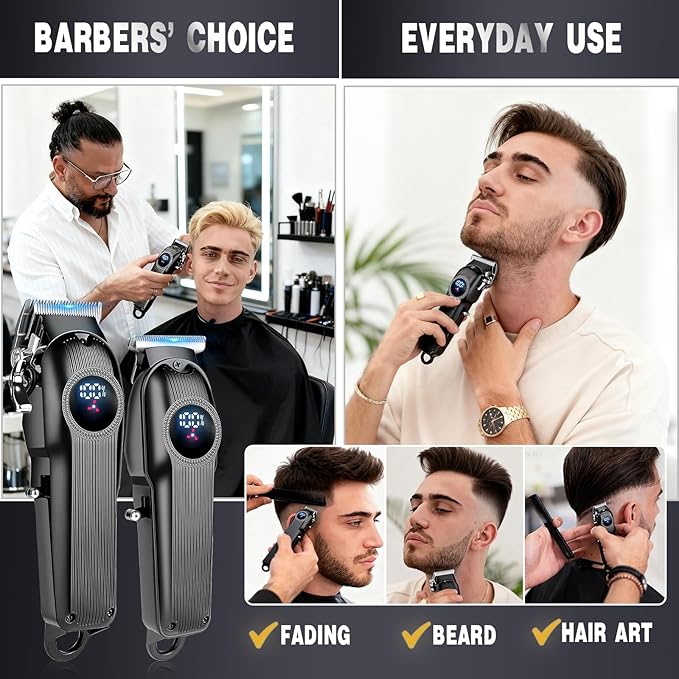Hair Clippers for Men Professional Clippers and Trimmers Set, Cordless Hair Clippers, Haircutting Machine with LED Display for Barber Mens Grooming Kit