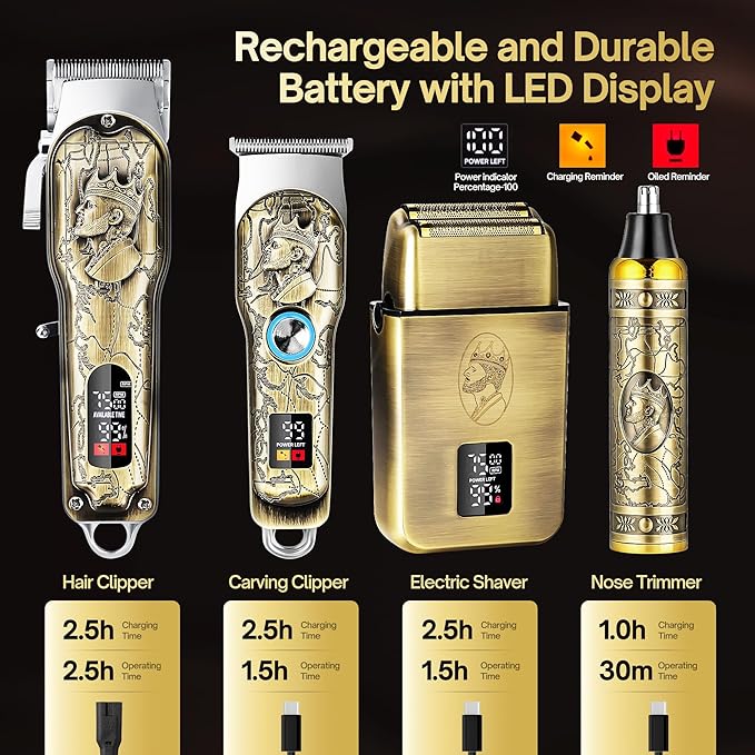 Professional Hair Clippers for Men Clippers and Trimmers Set, Cordless Hair Clippers, Haircutting Machine with Led Display for Barber Mens Grooming Kit