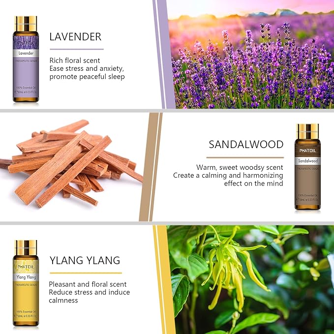 PHATOIL 9PCS Essential Oils Gift Set, 10ml/0.33fl.oz Scented Oils for Soap, Candle Making, Premium Quality Essential Oils for Diffuser, Humidifier, Massage