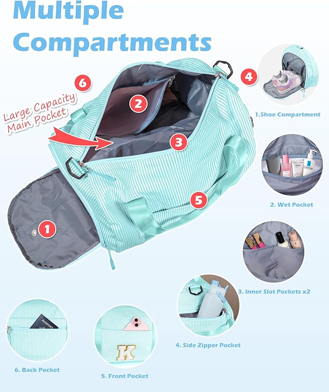 Christmas Gifts for Teenager, Girls Travel Duffle Bag, Kids Initial Overnight Bags with Shoe Compartment, Personalized Weekend Bag with Cosmetic Pouch, Birthday Gift for Kid (Letter R)