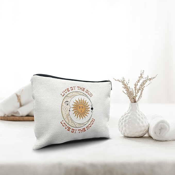 Nogrit sun and moon makeup bag,Tarot Makeup Cosmetic Bag,Live by the Sun Love by the Moon,Tarot Makeup Travel Toiletry Bag,Gifts for Tarot Astrology Lovers Women