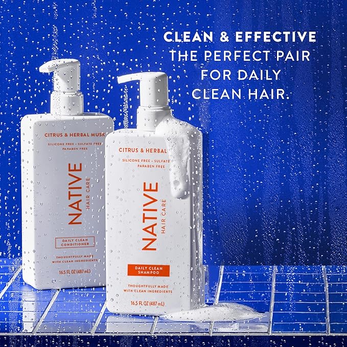 Native Shampoo and Conditioner contain Naturally Derived Ingredients | All Hair Types, Color & Treated, Fine to Dry Damaged | Sulfate & Dye Free | Citrus & Herbal Musk, 16.5 fl oz each (2 pack)