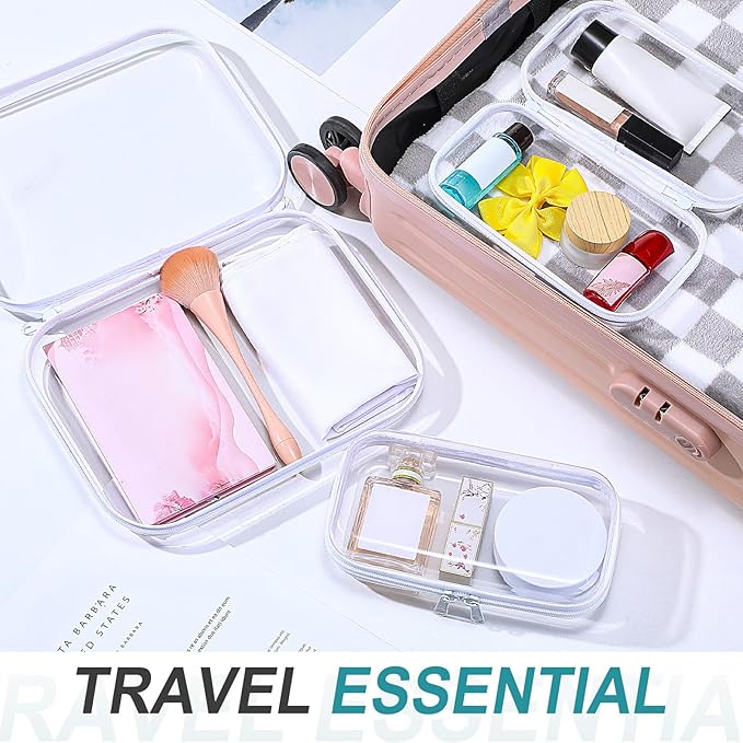 Hoolerry 3 Pcs Clear Hard Zipper Case Plastic Pouch Transparent Hard Case Clear Makeup Bag Portable Travel Organizer Bin for Cosmetics, Building Blocks, Puzzles(White,Mss)