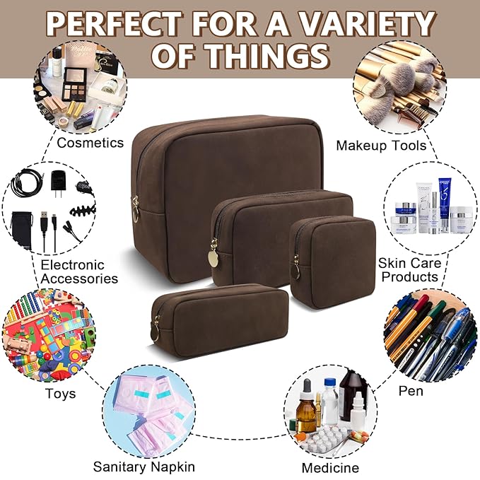 Waterproof Mini Makeup Bag for Purse,Small Cosmetic Pouch Suede Travel Toiletry Organizers Bag for Women Girls,Cute Zipper Preppy Coin Purse Sanitary Napkin Storage Bag for Work(Mini-Coffee)