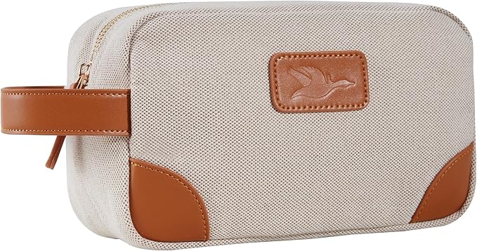 Small Makeup Bag for Women and Men - Cute Cosmetic Bag for Travel, Multipurpose Canvas Make up Pouch for Accessories, Mini Makeup Purse with Zipper and Internal Pockets for Toiletries - Sand