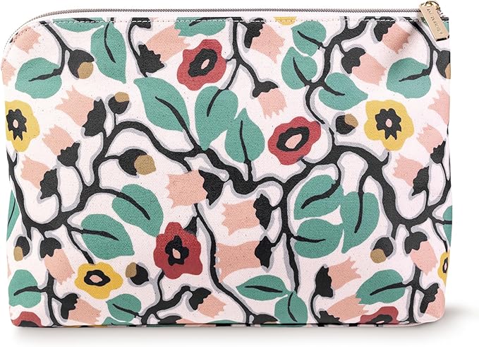 Large Canvas Zipper Pouch, Vintage Inspired Pencil Case for Adults, Travel Toiletry Bag, Small Pouch Bag for Supplies, Makeup or Toiletries (Bloomsbury)