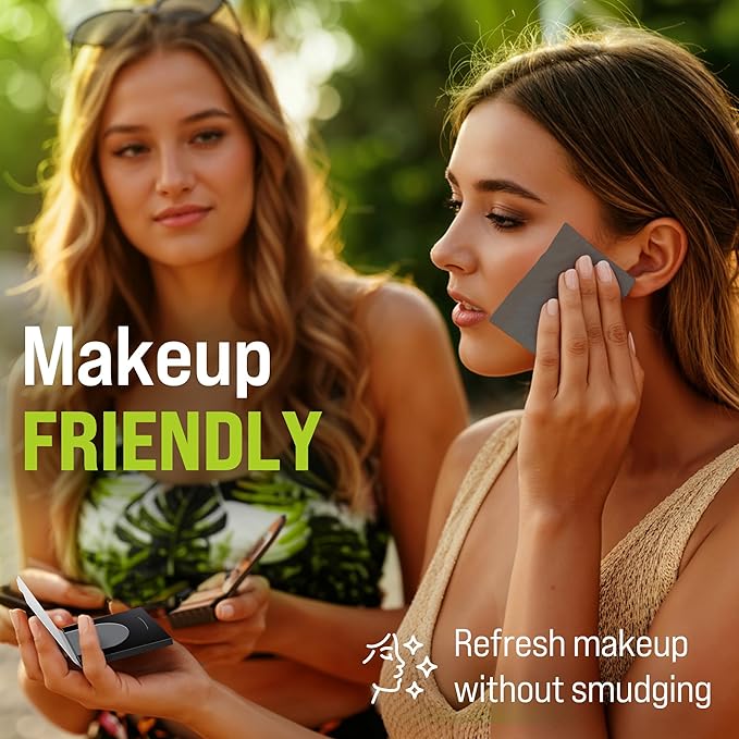 Natural Oil Blotting Sheets for Face with Bamboo Charcoal - 2pk/200 Makeup Friendly Oil Absorbing Sheets for Face - Blotting Papers for Oily Skin - Perfect for Keeping in Purse - Oil Control Film