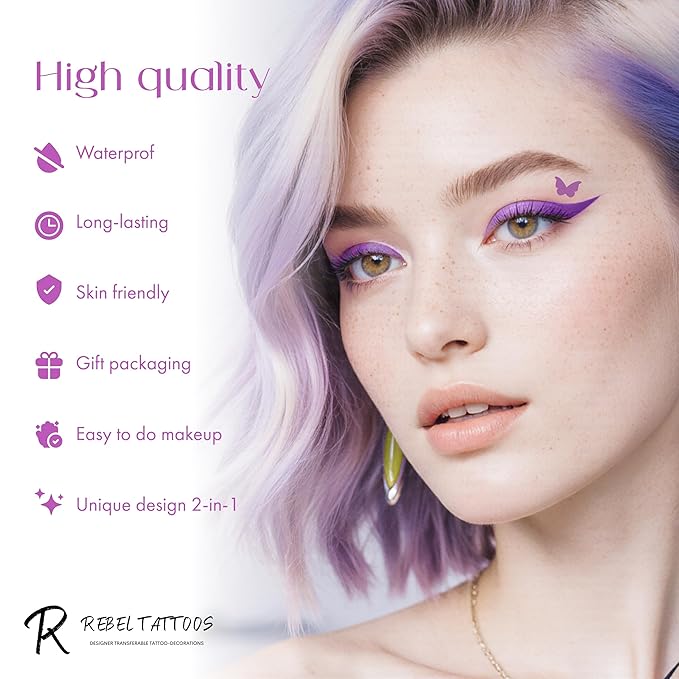 2-in-1 Eyeliner Stamp, Pigmented Intense Black Formula, Smudge-Budge Proof, Sweatproof, 24 Hour Stay Eyeliner Stamp (purple butterfy)